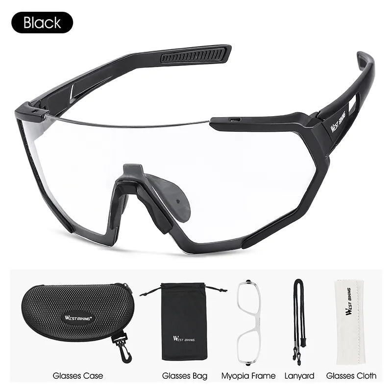 WEST BIKING Photochromic Cycling Glasses Bicycle Glasses Sports Men's Sunglasses MTB Road Cycling Eyewear Protection Goggles-WAYBIKER