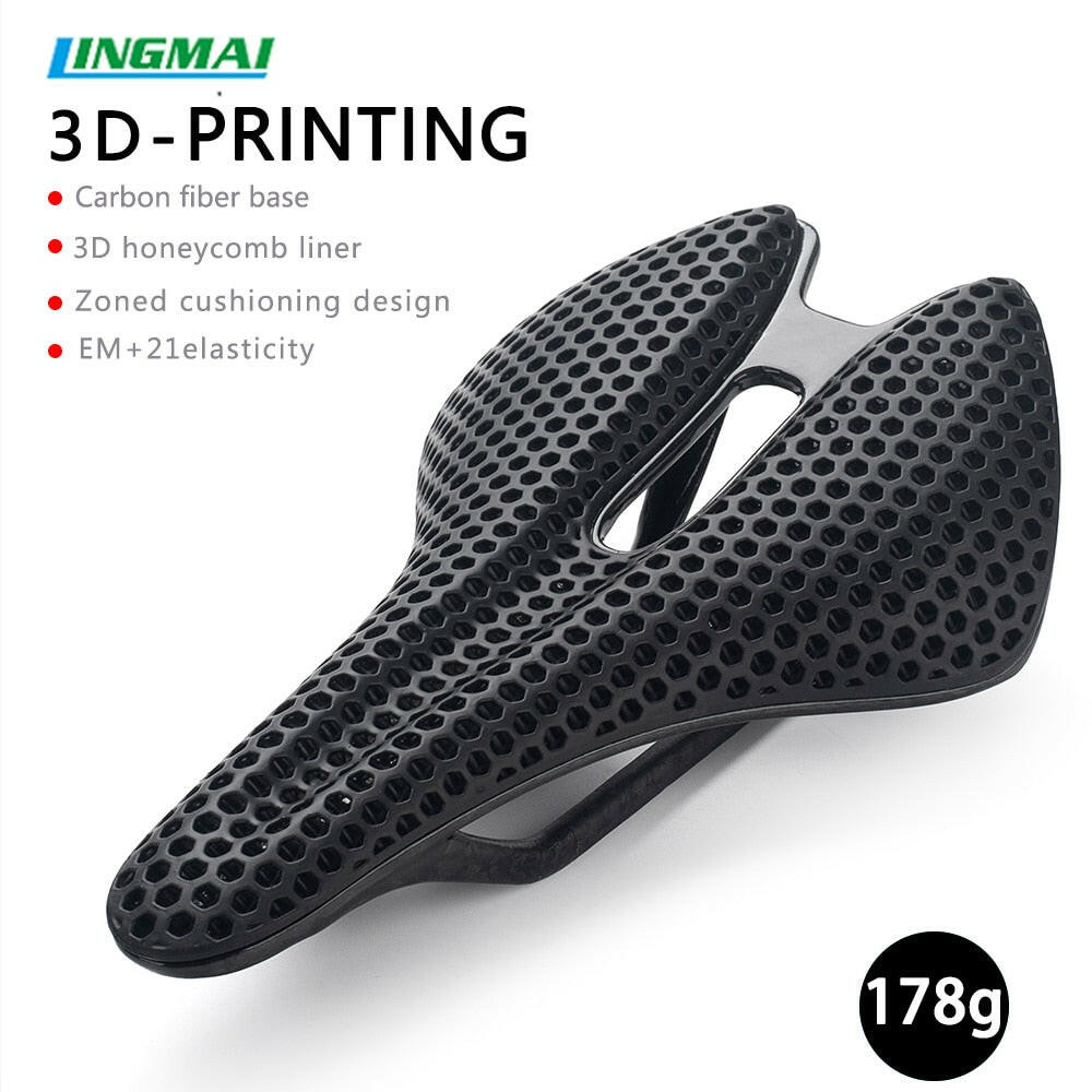 LINGMAI Carbon Fiber 3D Printed Bicycle Saddle Ultralight Hollow Bike Seat Men Women Triathlon Racing Road MTB Bike Saddle-WAYBIKER