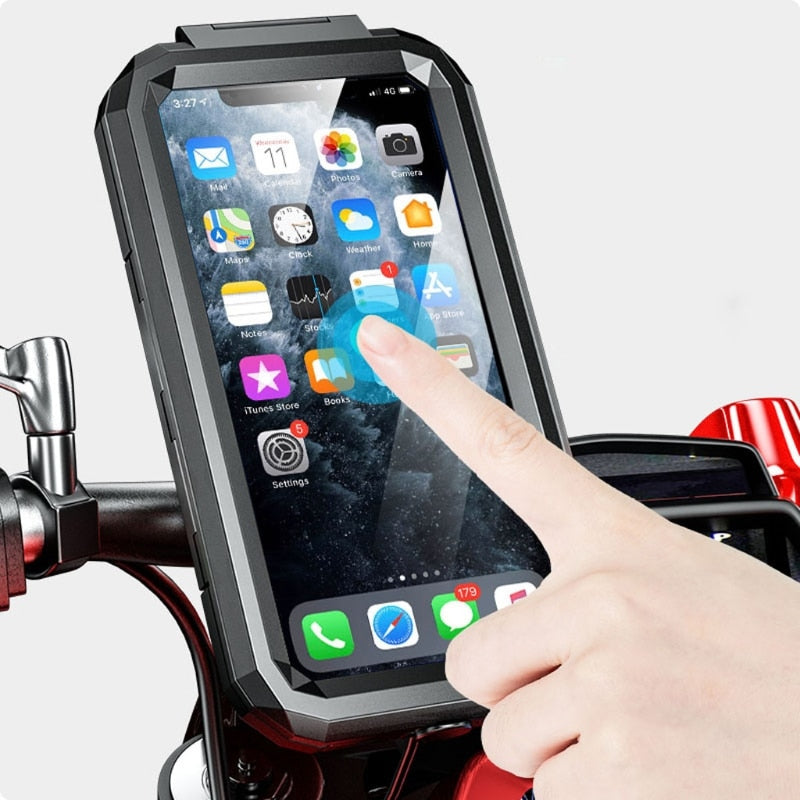 Motorcycle Phone Holder Waterproof Case Bike Phone Mount 1" Ball Handlebar Stem Mobile Holder Double Socket Arms Aluminium Base