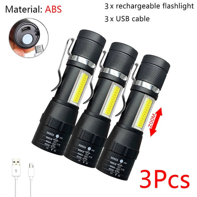 Mini Portable Flashlight Q5+COB Strong Light Zoom 3 Modes Torch Built In Battery USB Rechargeable Lamp Outdoor Camping Lantern-WAYBIKER
