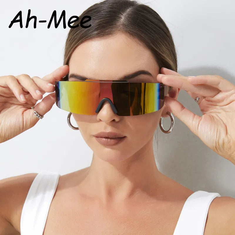 Cycling Trendy One Piece Punk Sunglasses Women Men Luxury Brand Sun Glasses Y2K Future Sense Goggle Colorful Shades UV400 Oculos-WAYBIKER
