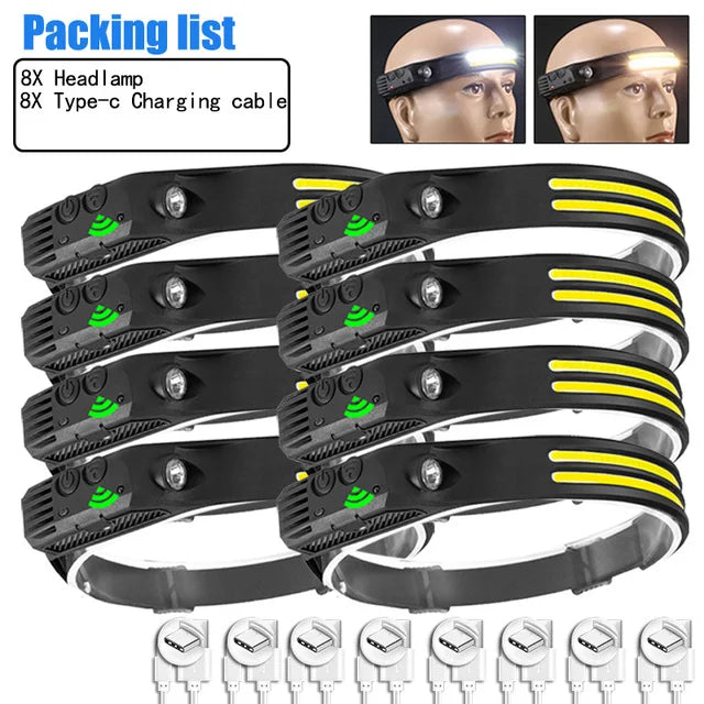 Head Lamp Led Induction Light USB Rechargeable Led Head Flashlight Work Light Head Torch With Built-in Battery Powerful Headlamp-WAYBIKER