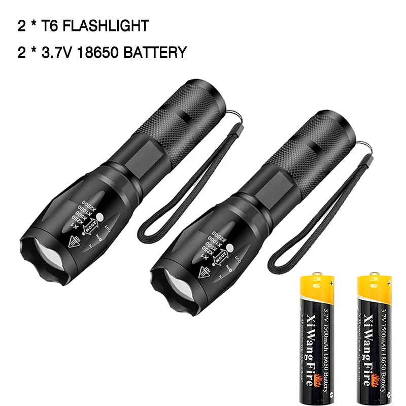 High Power Led Flashlights Camping Torch 5 Lighting Modes Zoom Light Aluminum Alloys Waterproof Material External 18650 Battery-WAYBIKER