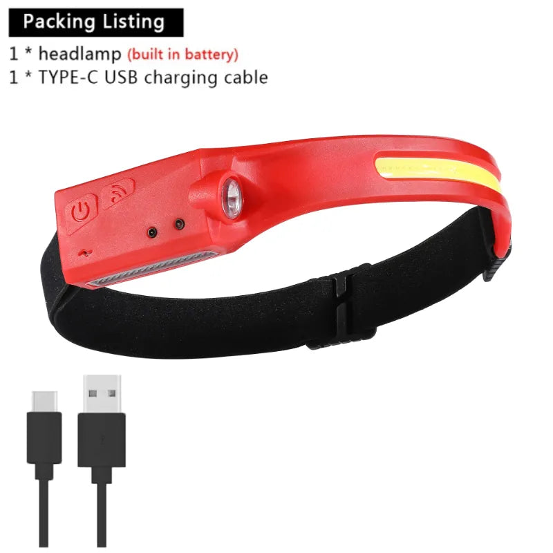 Headlamp Lantern Flashlight 18650 Built-in Battery Head Torch LED Induction Rechargable Headlight Outdoor Camping Fishing USB-WAYBIKER