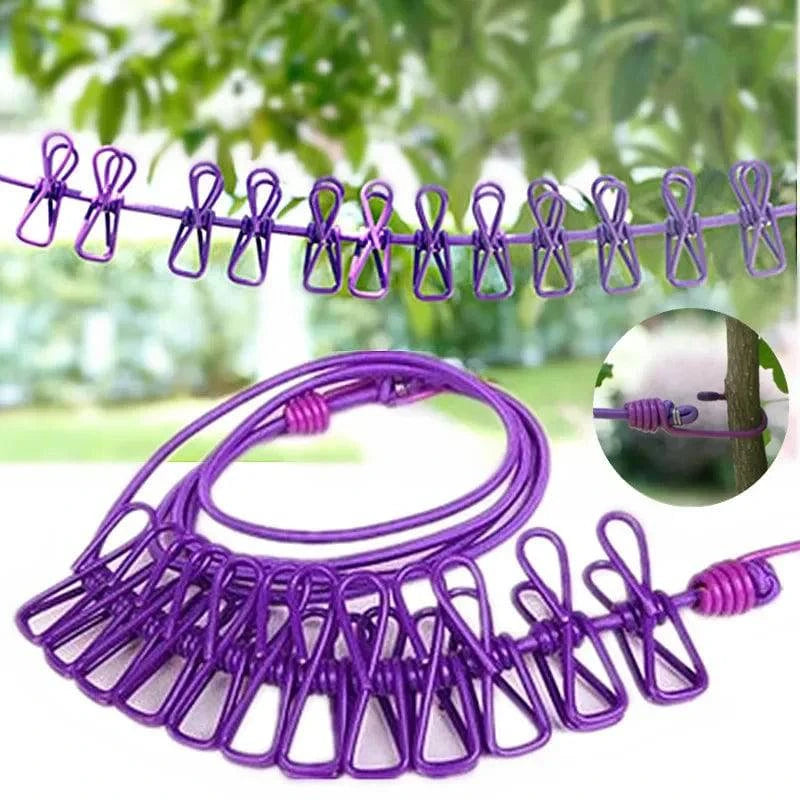 Portable Clothing Clothesline With 12 Clips Retractable Laundry Dryer Clothes Rope Drying Rack Cloth Hanging Line For Outdoor-WAYBIKER