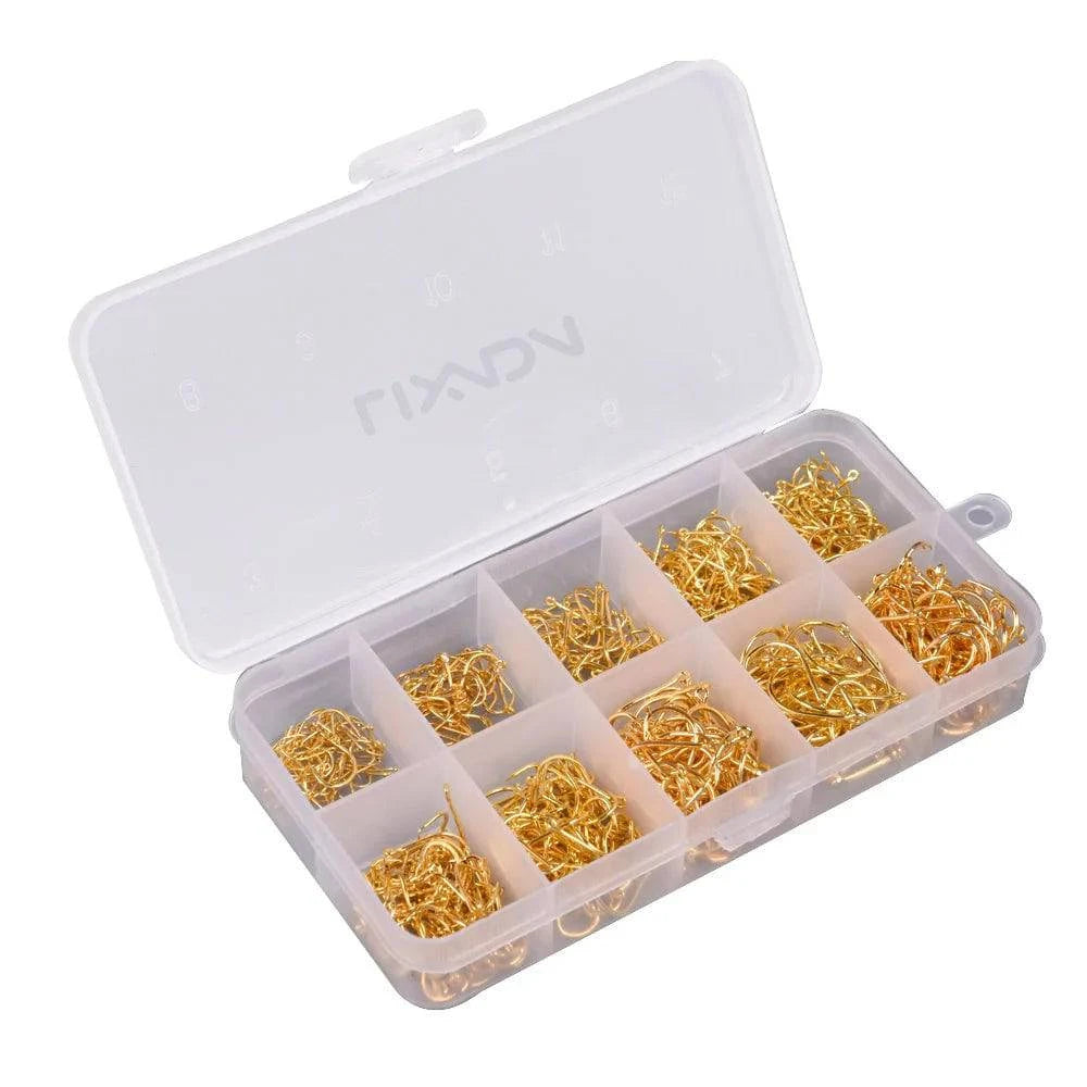 Lixada 600pcs Fish Jig Hooks with Hole Fishing Tackle Box 3# -12# 10 Sizes High Carbon Steel For Outdoor Fishing-WAYBIKER