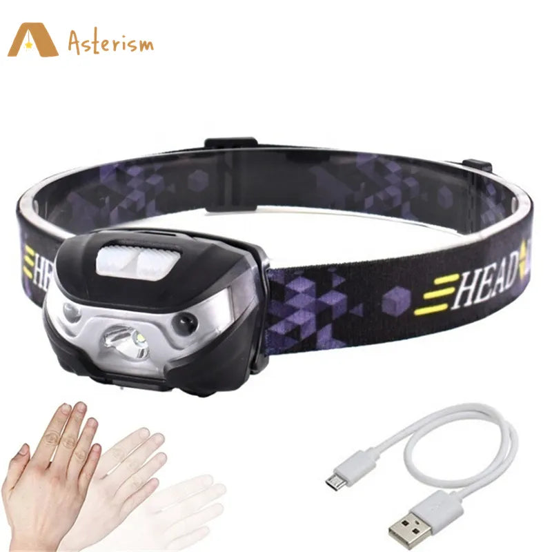USB Mini LED Rechargeable Headlamp Body Motion Sensor Headlight Waterproof Camping Flashlight Portable Head Light Torch Lamp-WAYBIKER