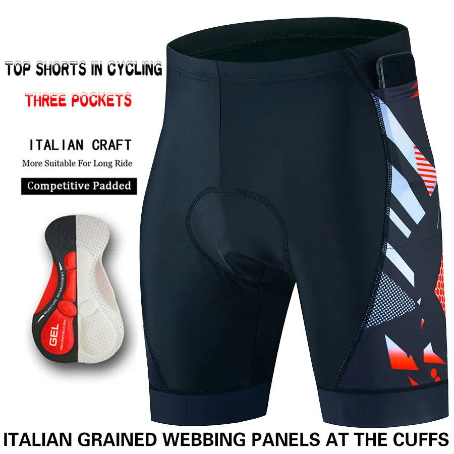 Three pocket Cycling Shorts Bike Tights Triathlon 5D Gel Padded Pro Lycra Bicycle Shorts Breathable Man Mountain Biking Shorts