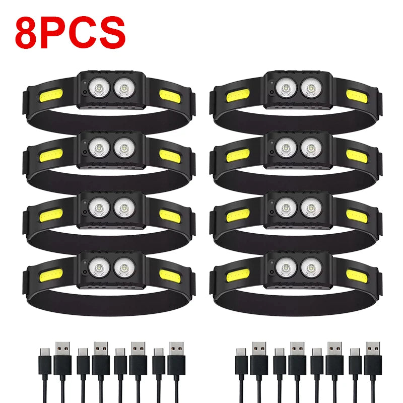 USB Rechargeable LED Sensor Headlamp XPE+COB Headlight Led Head Torch Camping Search Light Head Flashlight for Fishing Lantern-WAYBIKER