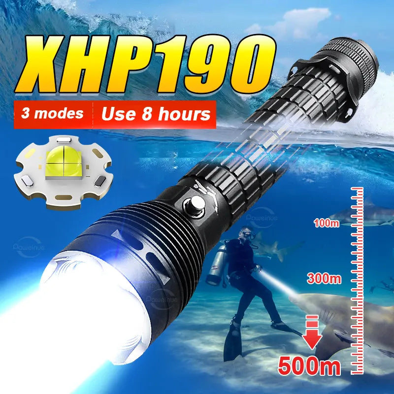 2023 New XHP190 Led Diving Flashlight IPX8 Underwater Waterproof 800M Professional Diving Torch L2 Underwater Lighting Work Lamp