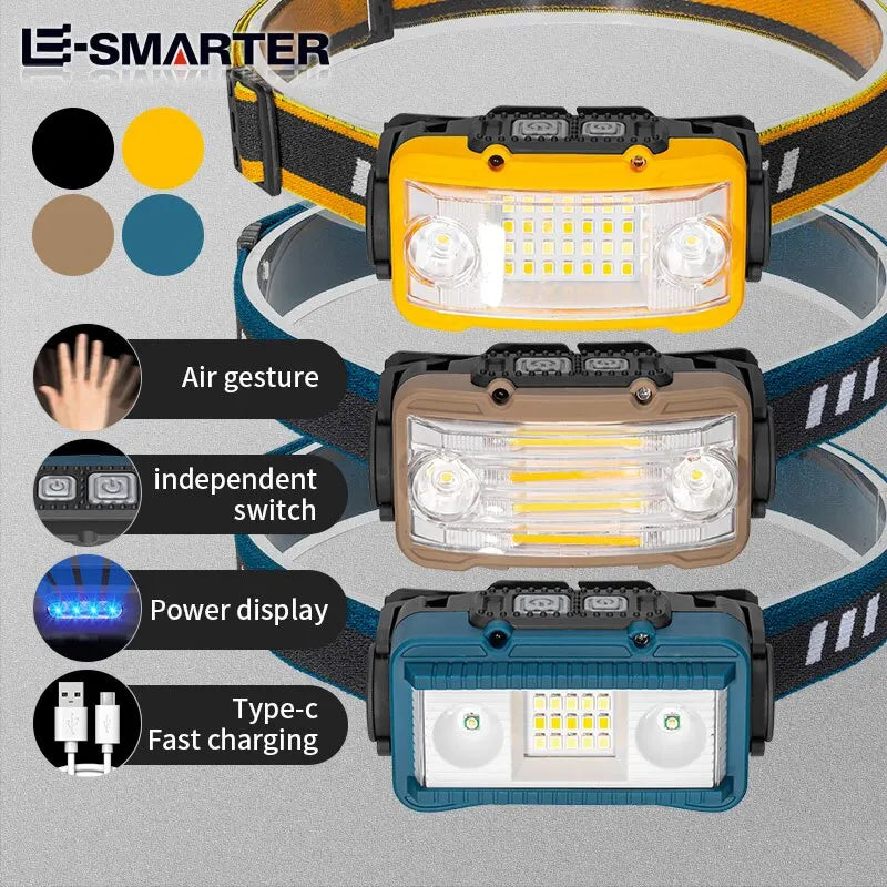 Multi-function Motion Sensor Headlamp Flashlight Outdoor USB Rechargeable Waterproof Headlight Built-in Lithium Battery Torch-WAYBIKER
