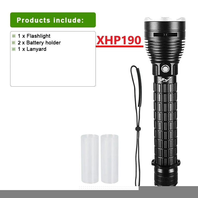 Newest XHP190 Professional Diving Flashlight IPX8 Underwater Lamp High Power LED Flashlights Powerful Scuba Diving Torch Lantern-WAYBIKER