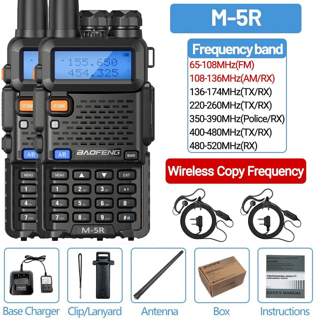2Pack Baofeng M-5R Air Band Walkie Talkie Full Band Wireless Copy Frequency Long Range Two Way Radio Portable Ham UV-5R K5-WAYBIKER