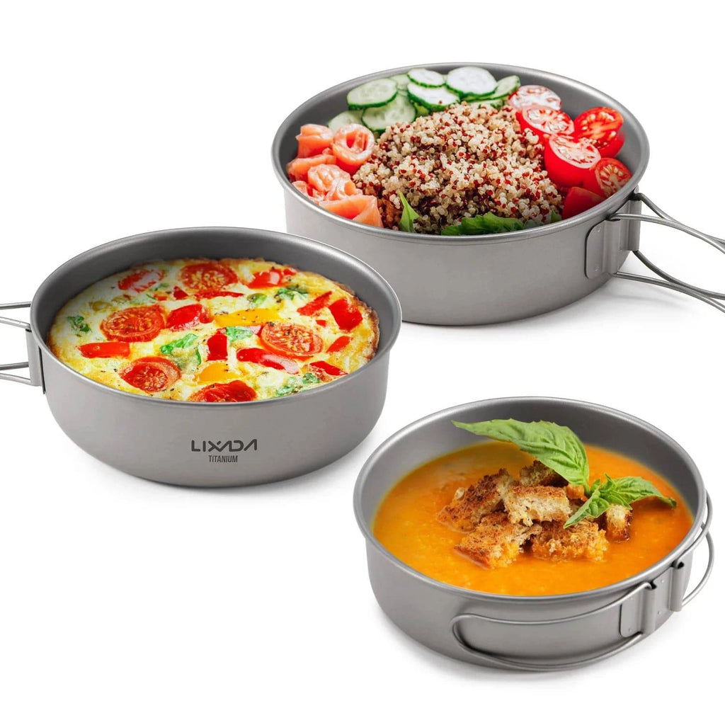 Ultralight Titanium Dinner Bowl Pan with Foldable Handles for Outdoor Camping Hiking Picnic-WAYBIKER