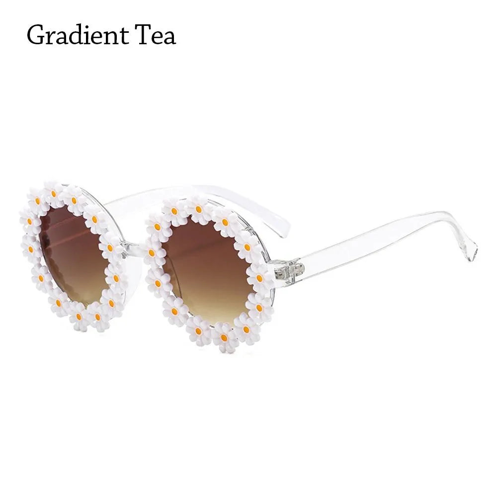 Retro Daisy Sunglasses for Women Flower Round Frame Sun Glasses Fashion Novel Disco Festival Party Shades for Adults Eyewear-WAYBIKER