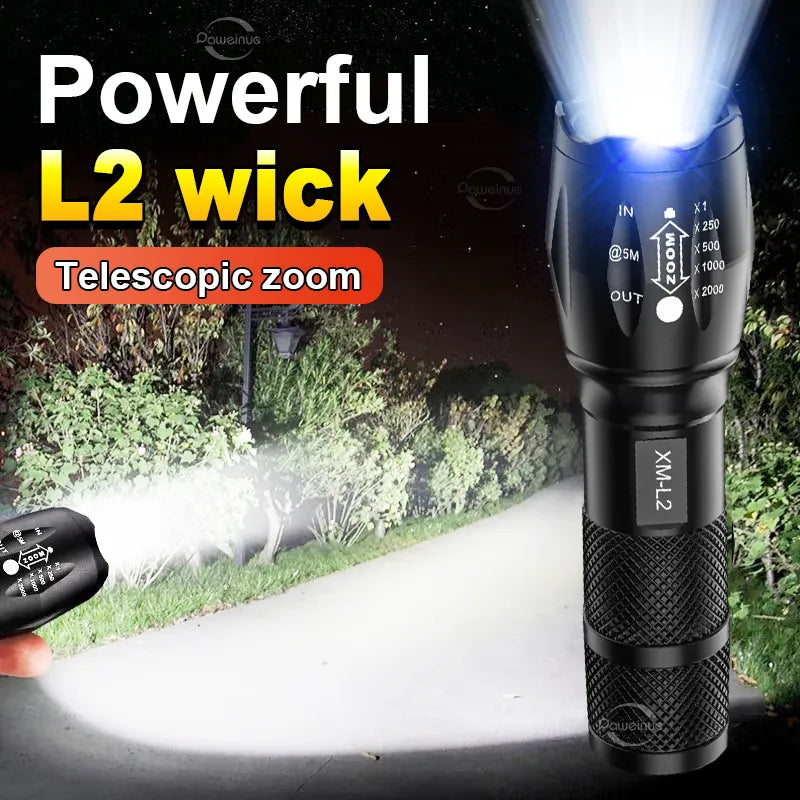 Super Bright XM-L2 LED Flashlight 18650 Rechargeable Torch Most Powerful Flash Light 2000 Lumen High Power Lantern Camping Lamp-WAYBIKER