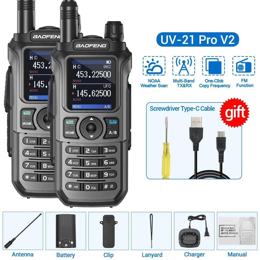 2PCS Baofeng UV-21 Pro Walkie Talkie Tri-Band Wireless Copy Frequency Long Range 999CH High Power UV 5R Ham Two Way Radio-WAYBIKER