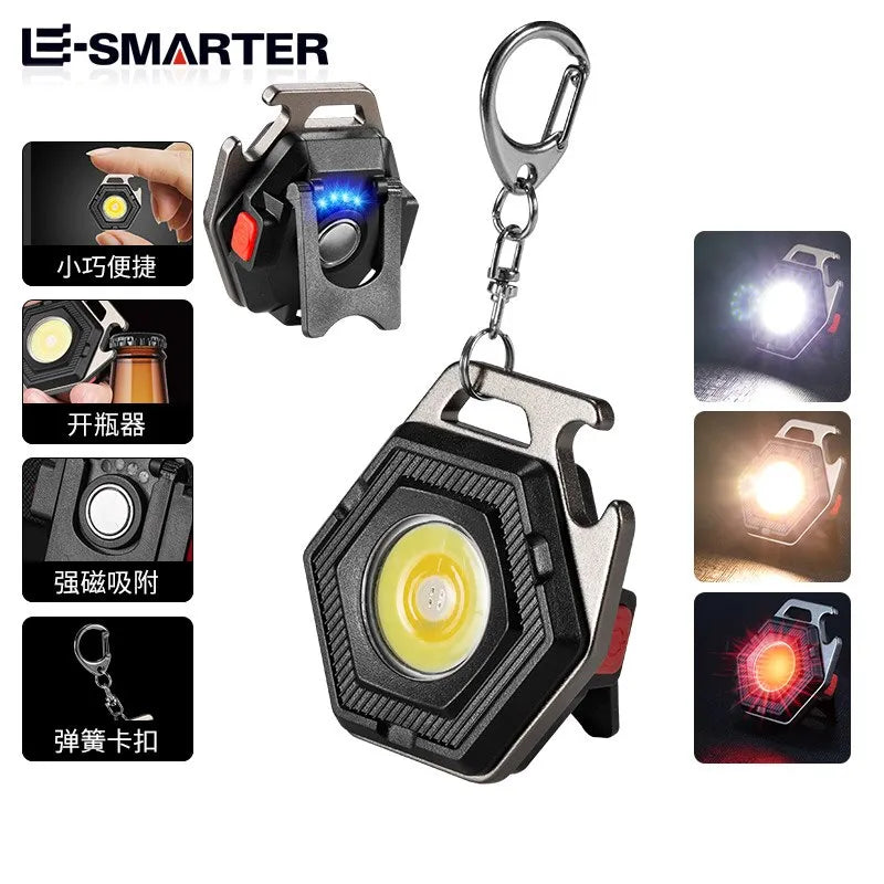 Mini LED Working Light Multifunctional COB Keychain Light Rechargeable Portable Flashlight Outdoor Camping Torch