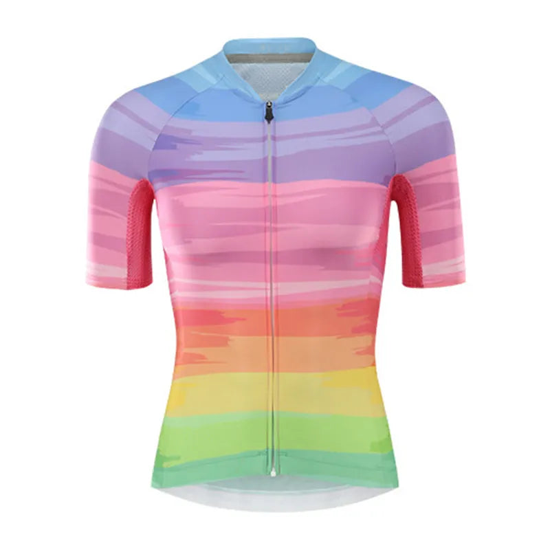 Women's Cycling Jersey Short Sleeve Full Zipper Summer Road Bike Shirts Pro Team Bicycle Clothing-WAYBIKER