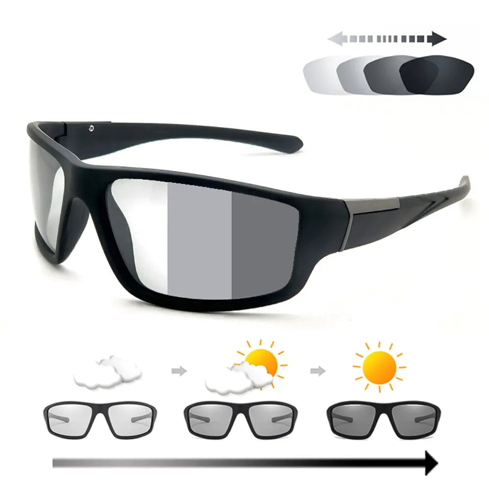 Photochromic Bicycle Sunglasses Silver Lens Mens Women Sports Sun Glasses Sunglass Polarized Bike Riding Eyewears for Driving-WAYBIKER