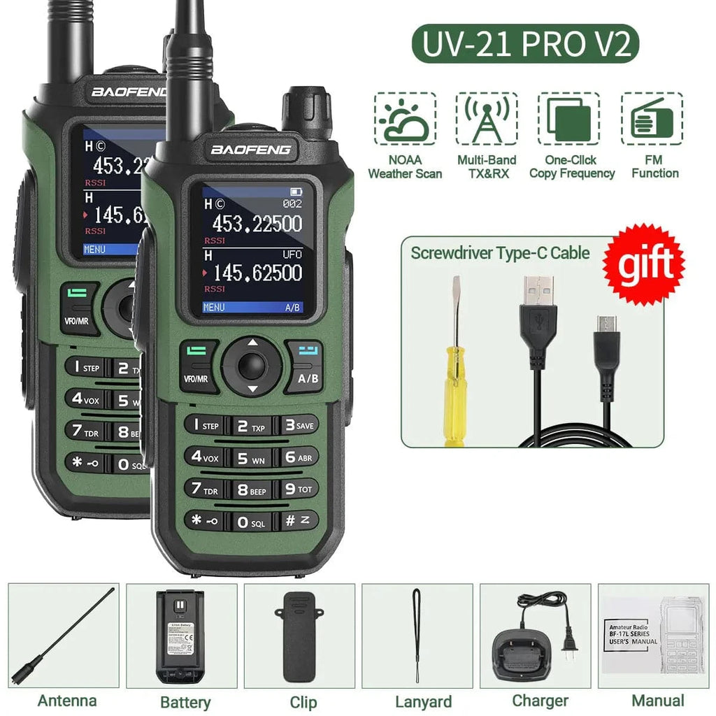2PCS Baofeng UV-21 Pro Walkie Talkie Tri-Band Wireless Copy Frequency Long Range 999CH High Power UV 5R Ham Two Way Radio-WAYBIKER
