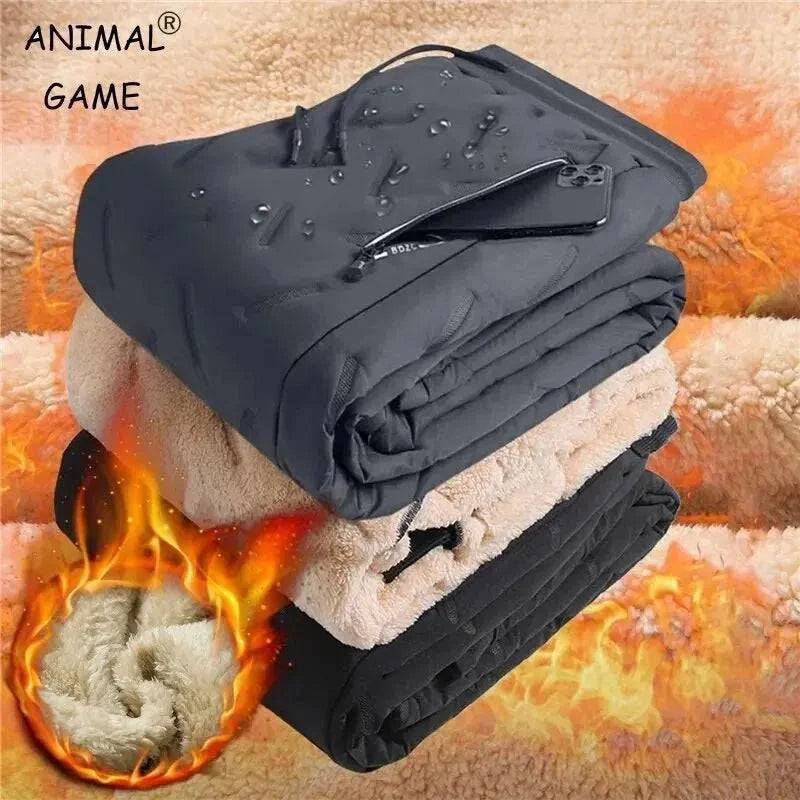 Winter Sweatwear Men Plush Thick Fleece Sweatpant Lambswool Thermal Trousers Casual Pants Waterproof Windproof Warm Cotton Pants-WAYBIKER
