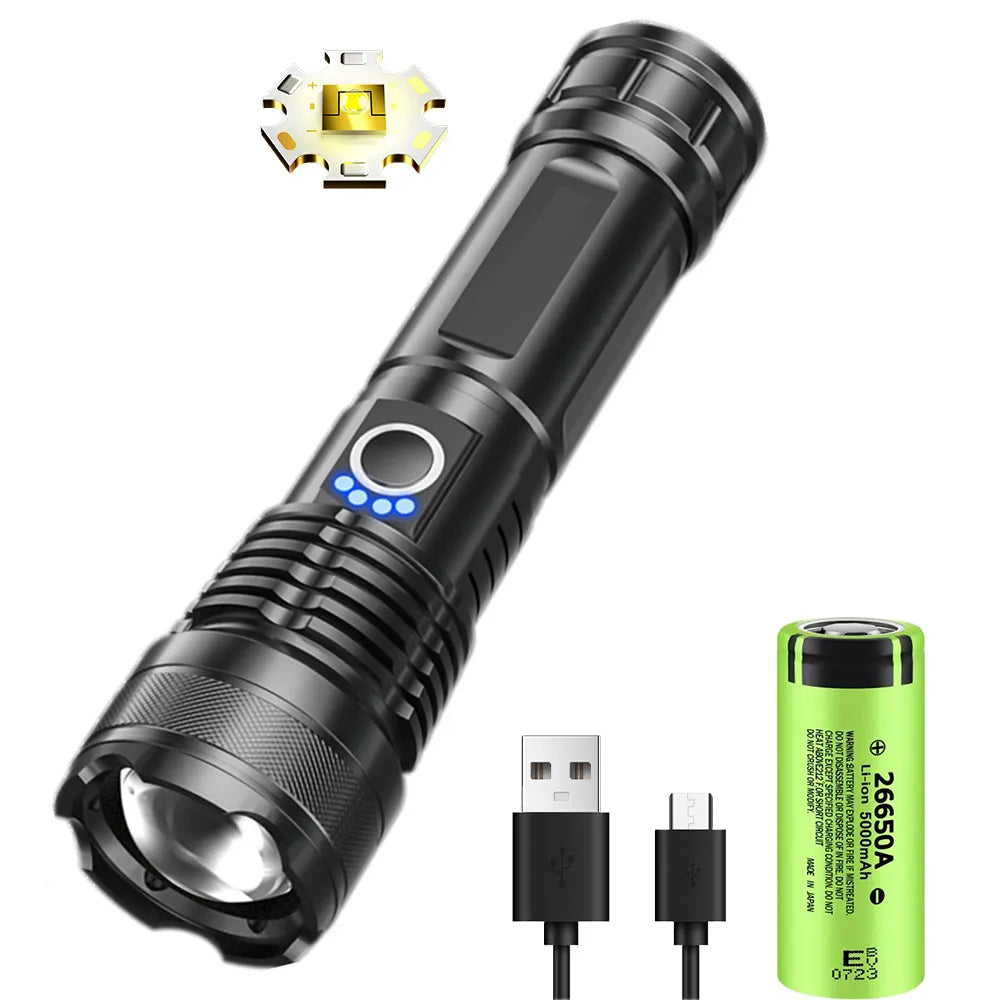 USB Rechargeable LED Flashlights High Lumens Super Bright Tactical Handheld Flash Light Zoomable,Waterproof  Emergency Lantern-WAYBIKER