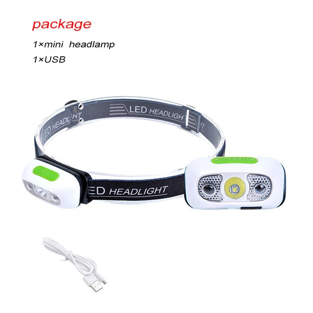 Mini Headlamp USB Rechargeable Head Light with Wave Sensor Flashlight Outdoor Lighting Lamp for Camping Hiking Emergency Usage-WAYBIKER