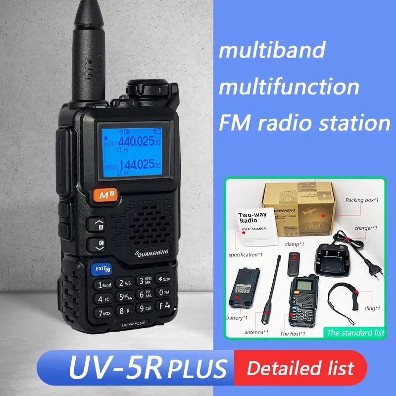 Quansheng UV-5R PLUS Walkie Talkie 5W Air Band Radio  Charge UHF VHF DTMF FM Scrambler NOAA Wireless Frequency Two Way CB Radio-WAYBIKER
