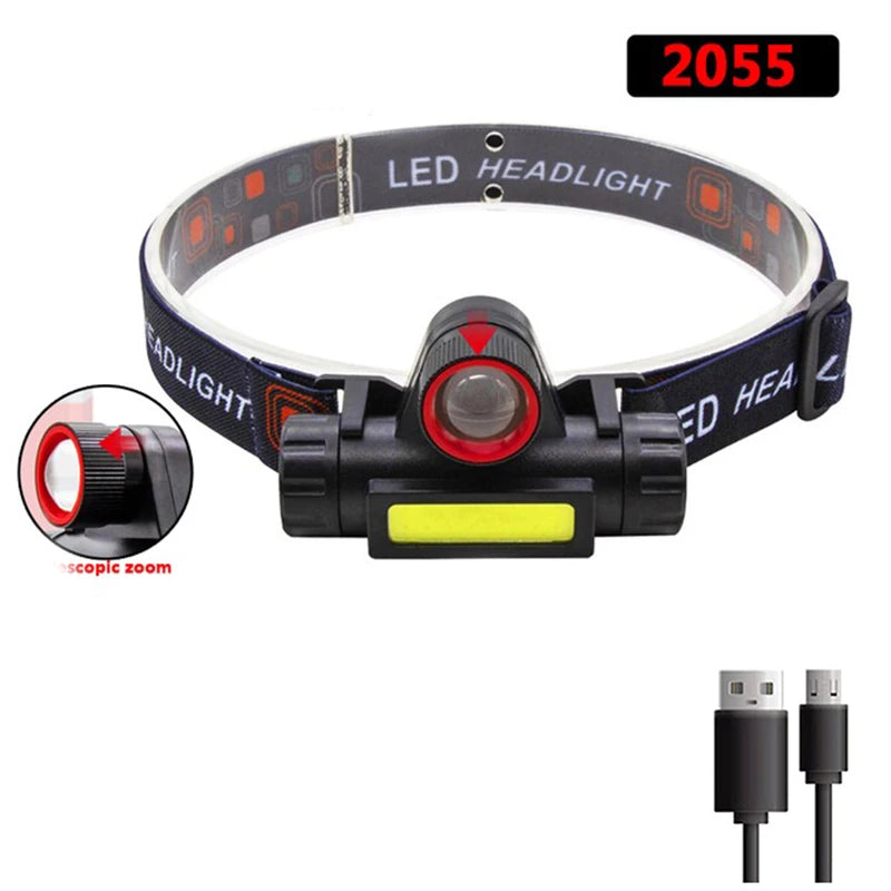 Portable LED Head Lamp With Magnet Built-in18650 Battery USB Rechargeable Headlamp Outdoor Waterproof Camping Fishing Headlight-WAYBIKER