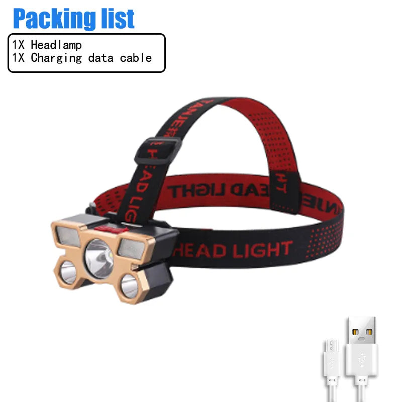 High Power 5 LED Flashlight Rechargeable With Built In 18650 Battery Strong Light Camping Adventure Fishing Head Light Headlamp-WAYBIKER