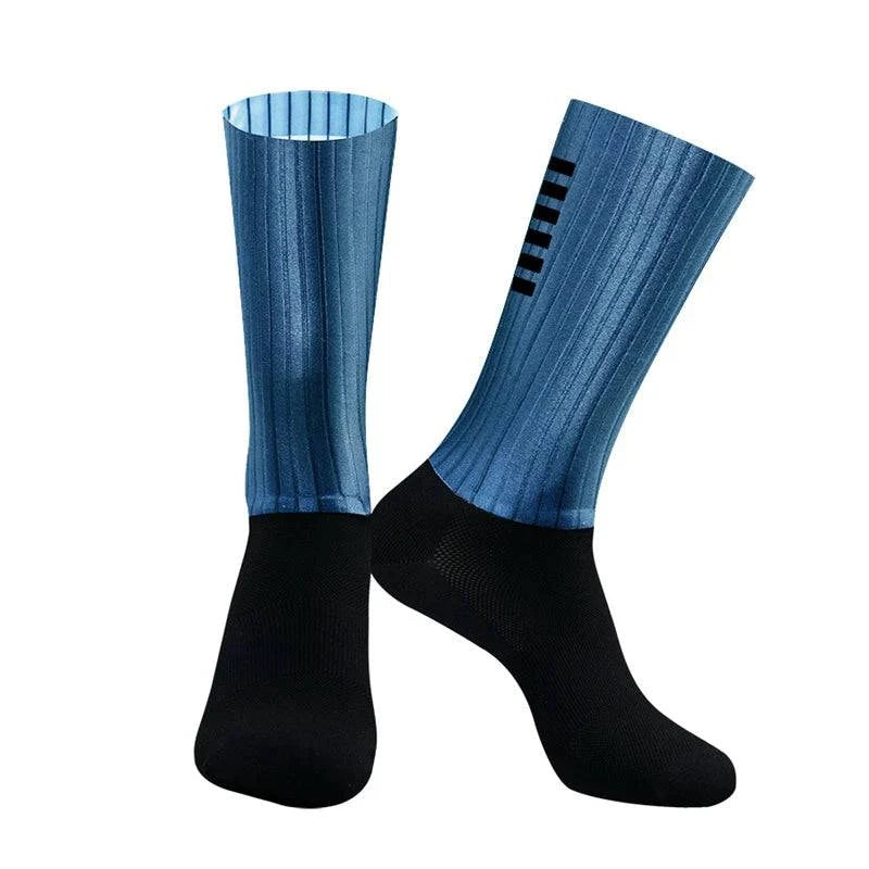 Cycling Knee High Socks Men Anti Slip Silicone Aero Whiteline Bicycle Sport Running Bike Hose-WAYBIKER
