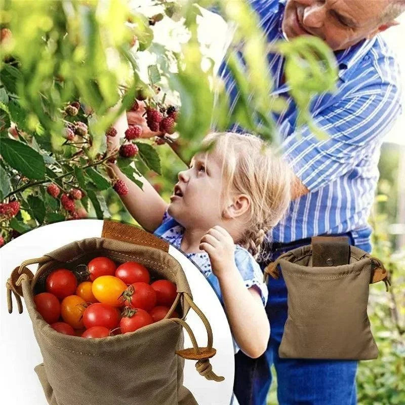 Outdoor Foraging Case Bag Leather Bushcraft Bag Vegetable Harvest Garden Fruit Picking Waist Tools Storage Hanging Pouch Camping-WAYBIKER