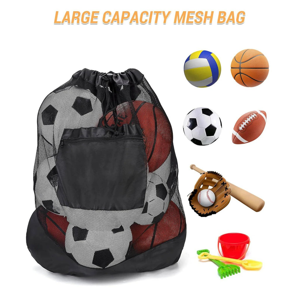 Large Capacity Soccer Bags For Coaches Footbal Basketball Drawstring Design Mesh Bag with a Zippered Front Pocket-WAYBIKER