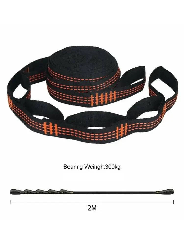 Correias de poliéster reforçado para acampamento ao ar livre Black Hammock Straps 5 Ring alta carga-rolamento farpado 2pcs-WAYBIKER