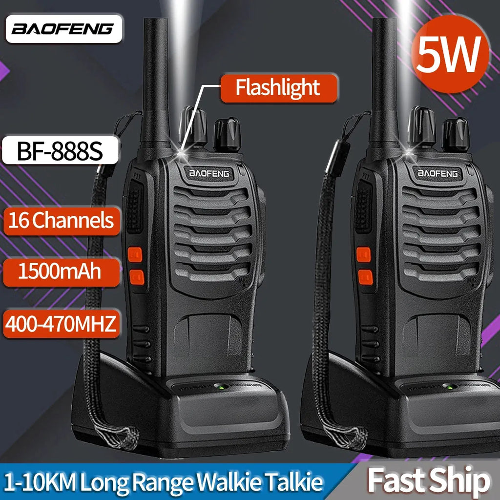 2Pcs Baofeng BF-888S Walkie Talkie Two-way Radio Set BF 888s UHF 400-470MHz 16CH long range walkie-talkie Radios Transceiver-WAYBIKER