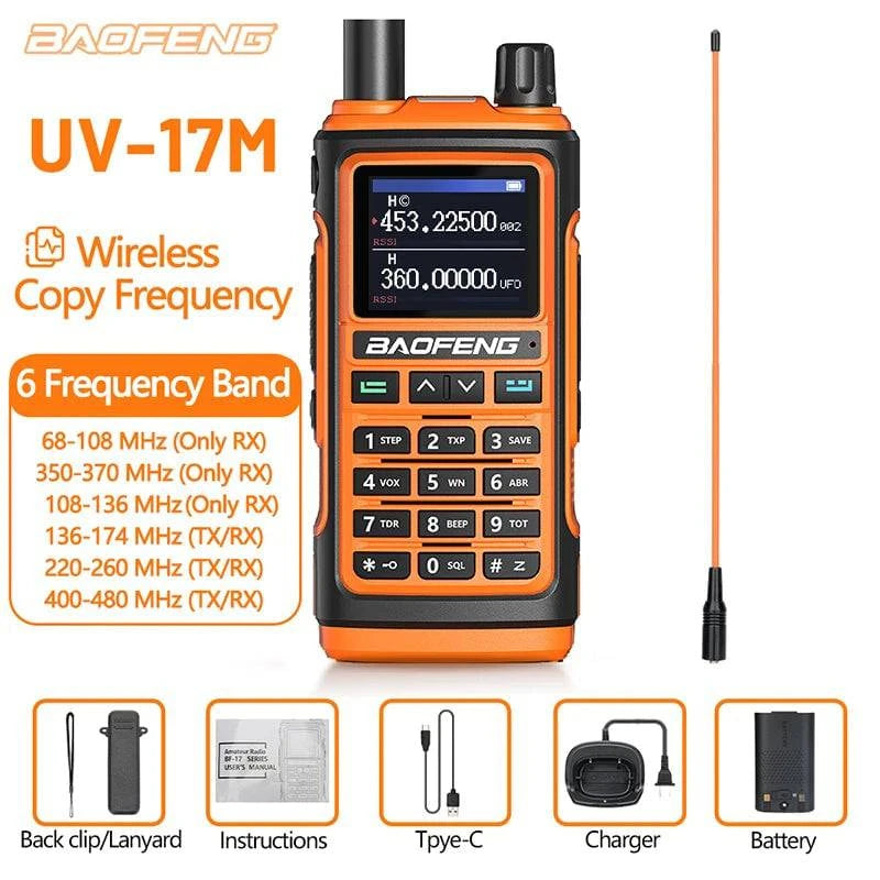 Baofeng UV-17M Air Band Walkie Talkie 999CH NOAA Full Band Type-C Charger Wireless Copy Frequency Long Range UV 5R Two Way Radio-WAYBIKER