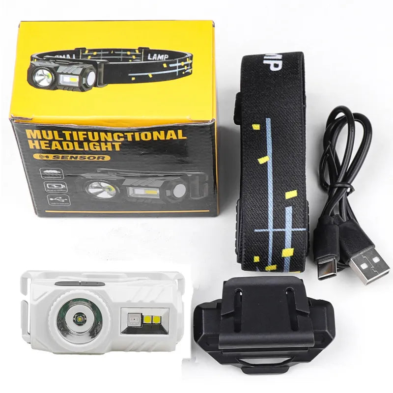 Mini Super Bright LED Headlamp Induction Headlight USB C Rechargeable Portable Head Flashlight Camping Fishing-WAYBIKER