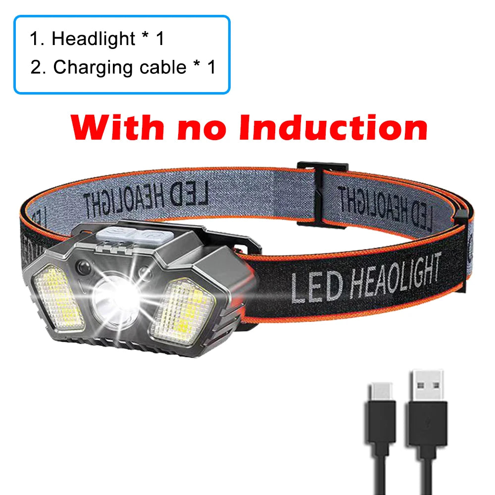 Rechargeable Headlamp 5Modes XPE COB Adjust With Red Caution Light Gesture Control LED Head Lamp For Fishing Camping Hiking-WAYBIKER