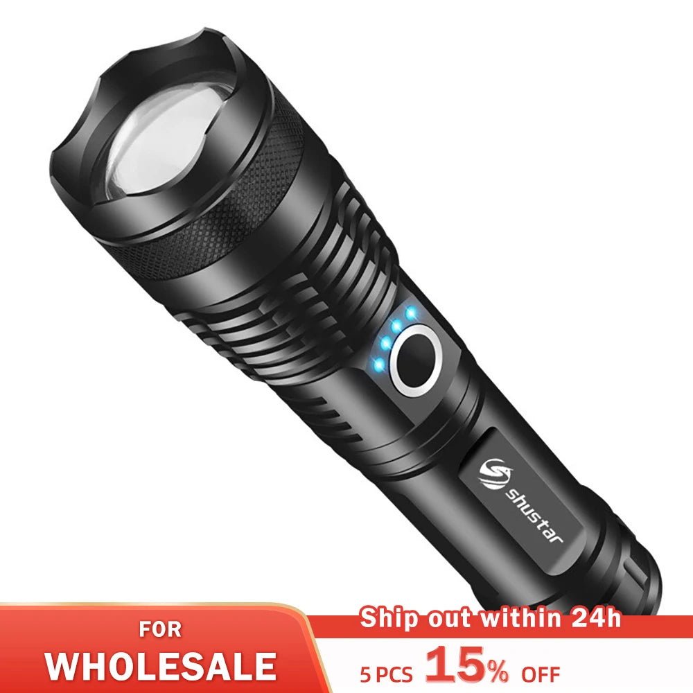 High Power LED Flashlight Camping Torch With 4 Core P50 Lamp Bead Zoomable 5 Lighting Modes Use of High Strength Aluminum Alloy