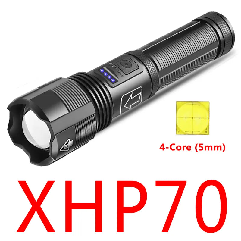 Portable 4 Core Led Flashlight Aluminum Alloy XHP70.2  XHP50.2 Usb Rechargeable Zoomable Lantern 18650 AAA Battery Hunting Torch-WAYBIKER