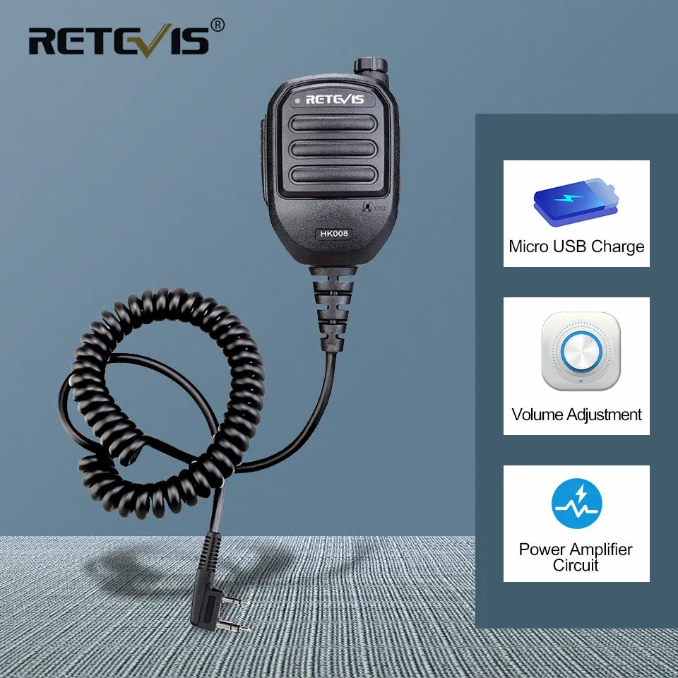 Retevis HK008 2Pin Rechargeable Microphone Mic Speaker Volume PTT Tangent For Kenwood Baofeng UV 5R UV 82 888S RT3S H777 for TYT-WAYBIKER