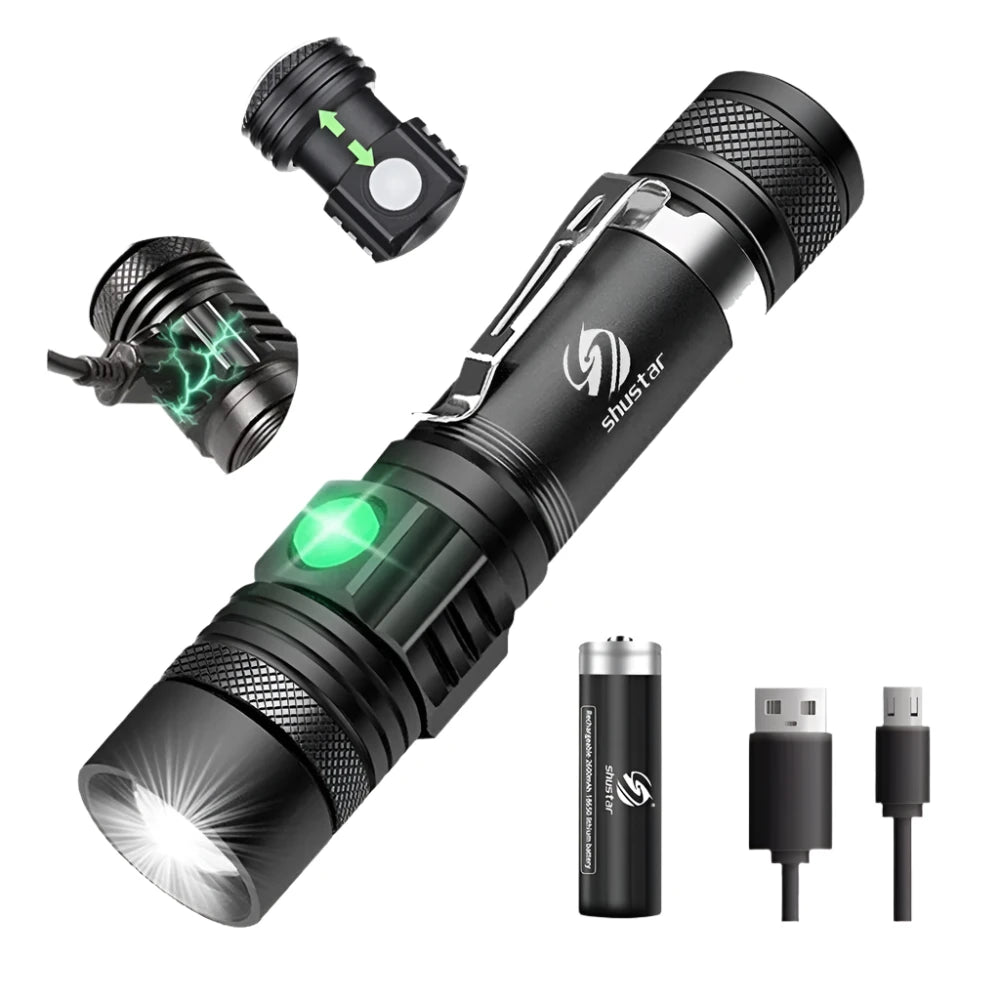 High Power Led Flashlights Zoomable Camping Torch With T6 LED Lamp Beads Waterproof 4 Lighting Modes Multi Function USB Charger-WAYBIKER