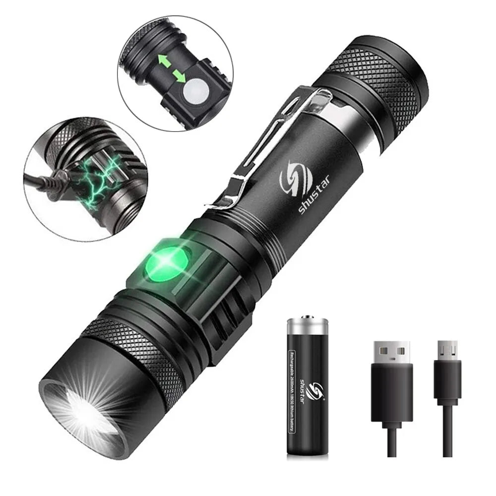 High Power Led Flashlights Zoomable Camping Torch With T6 LED Lamp Beads Waterproof 4 Lighting Modes Multi Function USB Charger