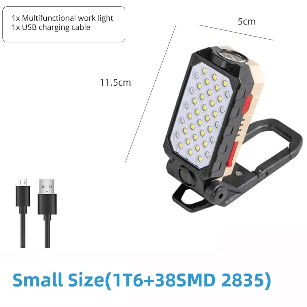 High Power LED Flashlight Rechargeable COB Work Light Adjustable Waterproof Camping Lantern Magnet With Power Display-WAYBIKER