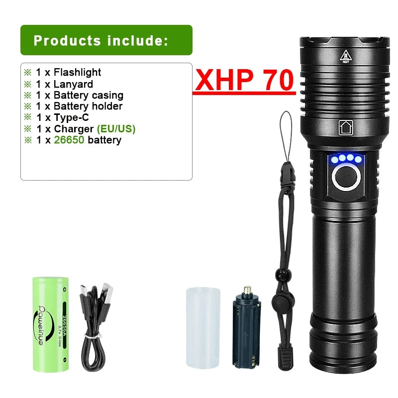 3800LM XHP360 LED Rechargeable Flashlight 18650 USB High Power LED Flashlight Zoom Torch IPX5 Tactical Lantern Camping Hand Lamp-WAYBIKER