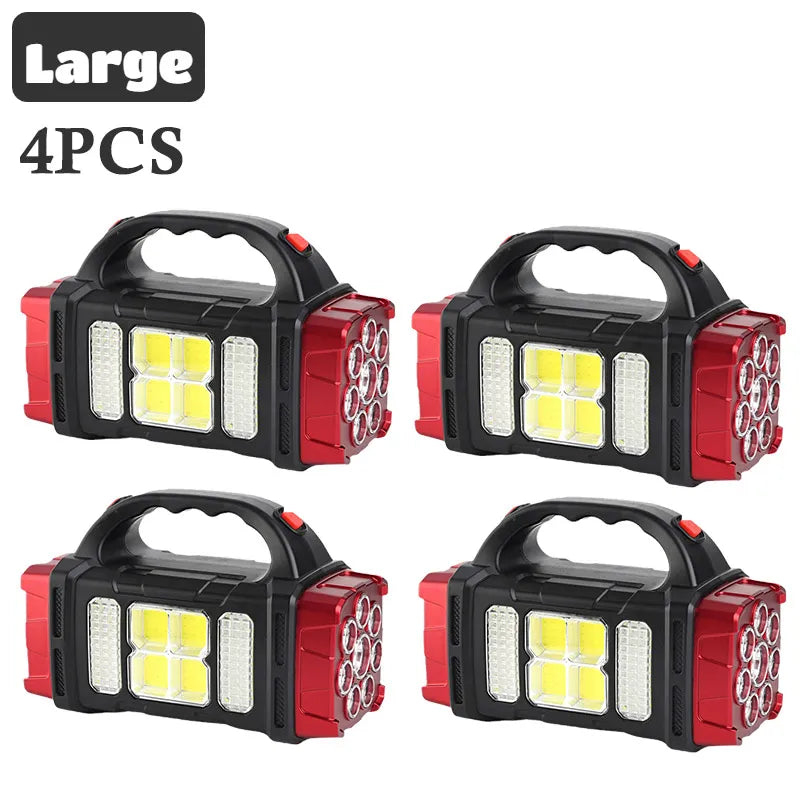 Portable Powerful Solar LED Flashlight With COB Work Lights USB Rechargeable Handheld 4 Lighting Modes Outdoor Solar Torch Light-WAYBIKER