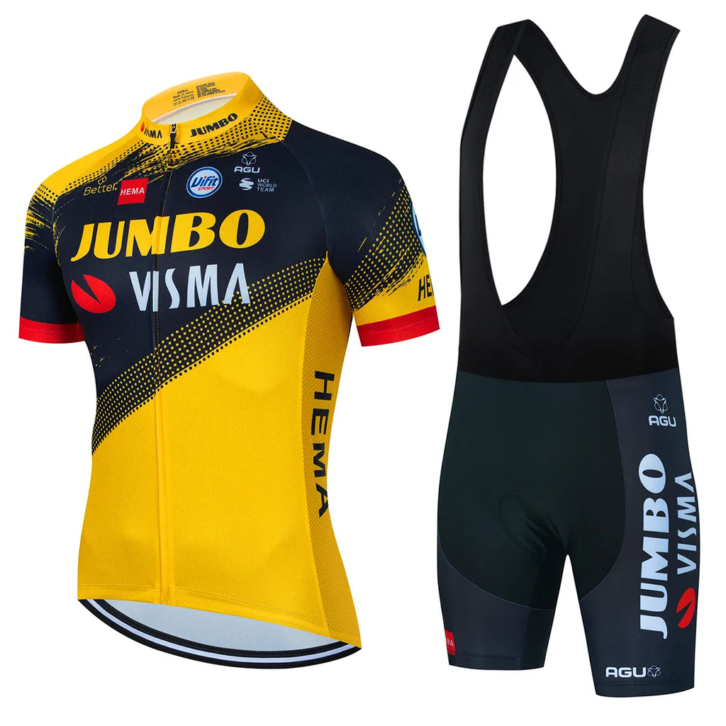 2023 Team JUMBO VISMA Cycling Jersey Set 19D Bike Shorts Set MTB Ropa Ciclismo Mens Short Sleeve Bicycle Shirts Maillot Clothing-WAYBIKER