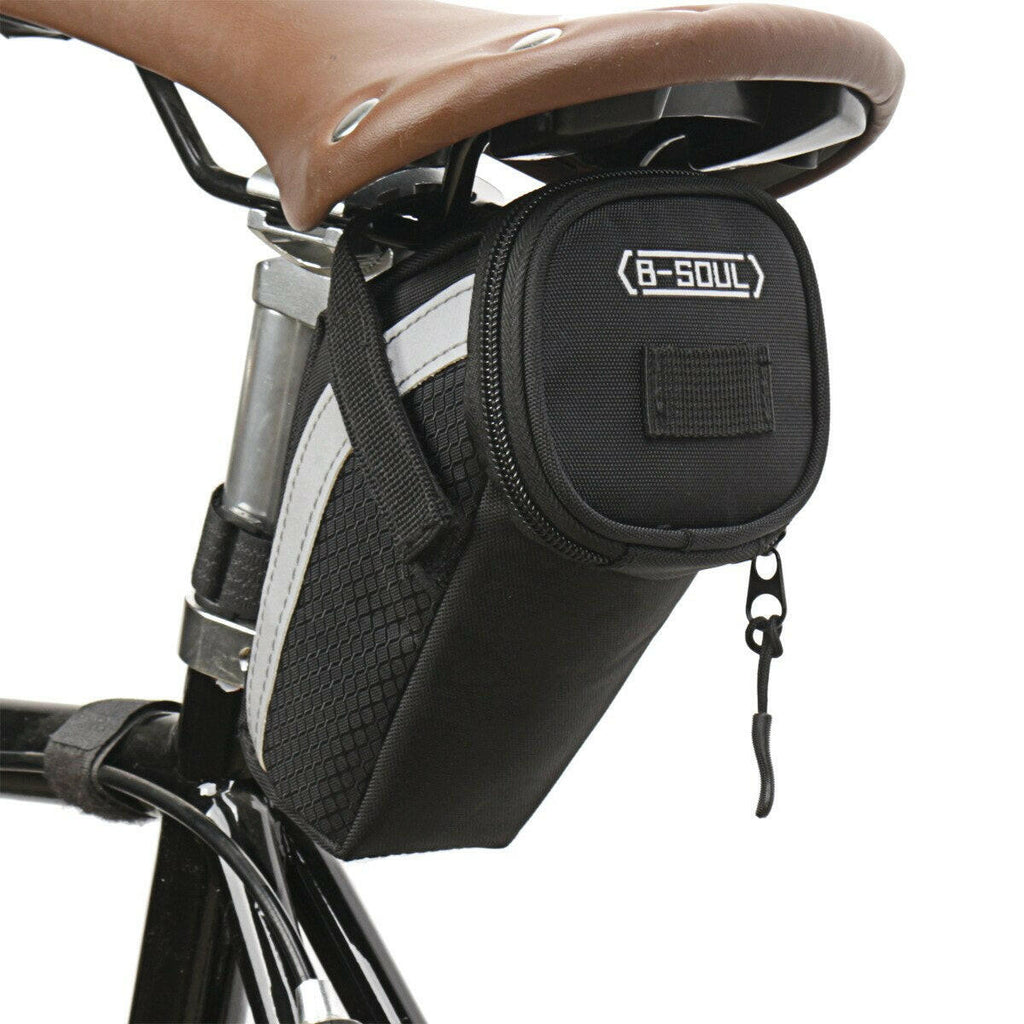 B SOUL Bike Saddle Bag 1L Small Storage Black Cycling Seat Tail Rear Pouch Bag Accessory Kit Tool Reflective Cycling Accessories-WAYBIKER