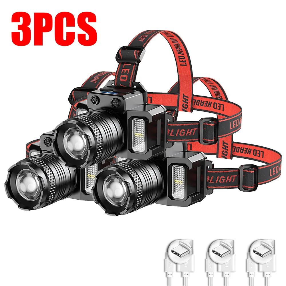 Super Bright T51 LED Sensor Headlamp USB C Rechargeable Headlight Led Head Torch With built-in battery Camping Fishing Lantern-WAYBIKER